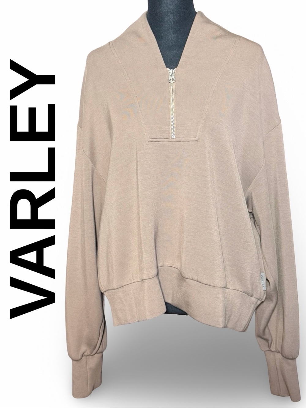 VARLEY Davidson Sweat Doublesoft Quarter Zip Pull Over Sweater Taupe Size Large